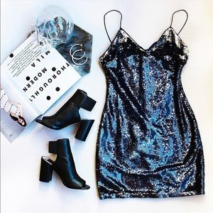 Navy bodycon sequin dress - New Years dress